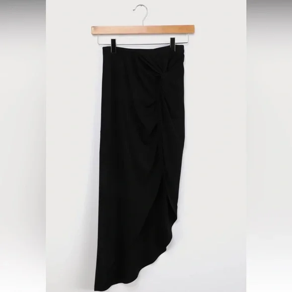 LULUS Put a Spin On It Black Twist-Front High-Low Midi Skirt * The EVERYTHING - Picture 8 of 12